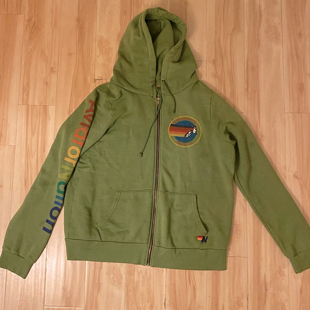 Aviator Nation XXL Army Green Zip Up Hoodie